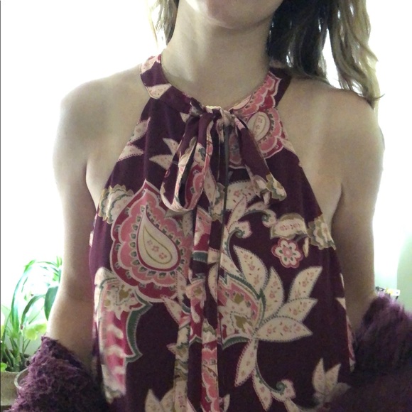 Show Me Your Mumu Tess Paisley Tie Neck Mini Dress Wine Red size Medium - Picture 2 of 9